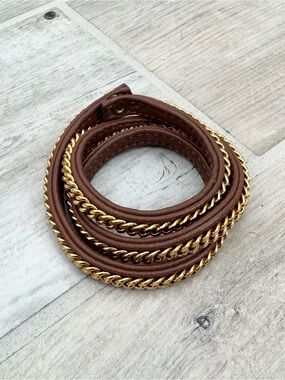Vita Brown Leather Bracelet Gold Chain Wrap Bracelet
